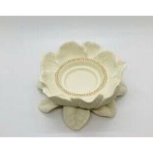 VGT PartyLite P7369 Magnolia Lotus Flower Pillar Bisque Porcelain Candle Holder